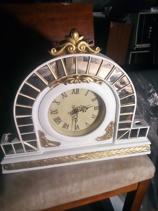 Vintage Marble Clock 18" Overall Width By 6" Glass Width By 14"Hx4"D