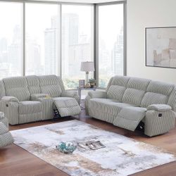 Brand New Reclining Plush Corduroy Sofa Loveseat Set 