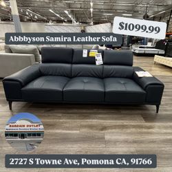 Abbyson Samira Leather Sofa In Blue 