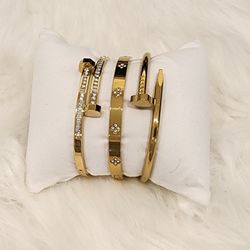 Gold Nail & Crystal Bangle Bracelet Set