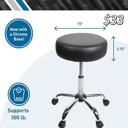😀 Rolling Exam Stool with Wheels, 18.5 Inch to 25 Inch Adjustable Height for Dentists, Spas, & Healthcare Environments, 5 Casters, Black