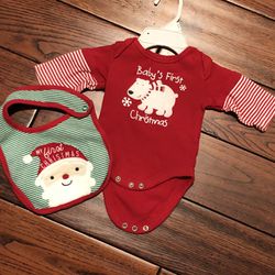 Baby’s First Christmas Onesie And Bib