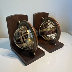 Vintage Mercurio D’ Oro Zodiac Armillary Spheres Bookends Made In Italy