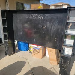 Queen Wood Headboard With Mirrored Inserts/shelves