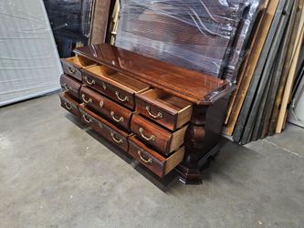 Mahogany Triple Dresser with Brass Hardware