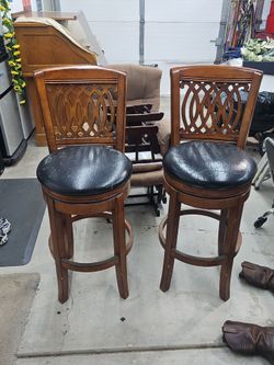 Pair of Wood Swivel Bar Stools