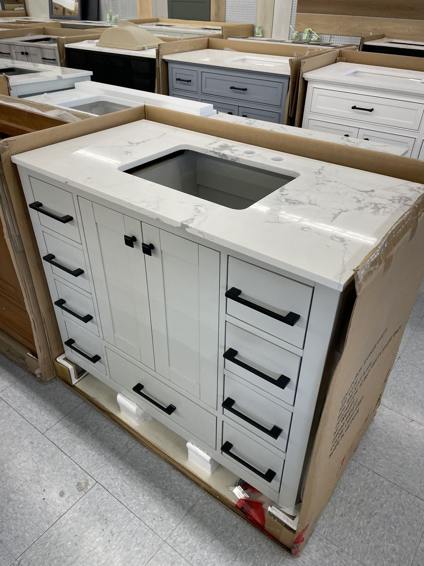 Bathroom vanity cabinet 42” solid mango Quartz top with sink and backsplash