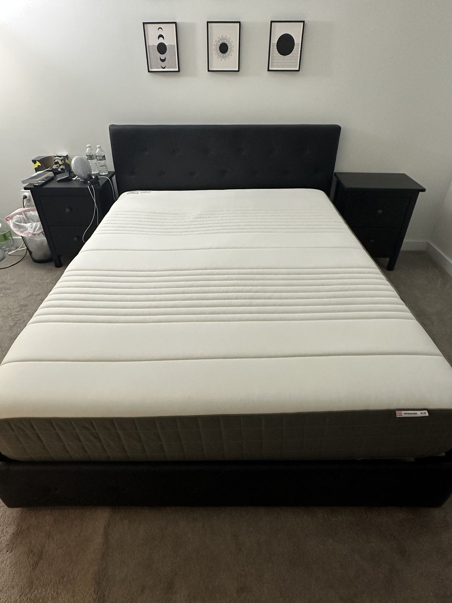 IKEA Queen Mattress and Black Bed Frame