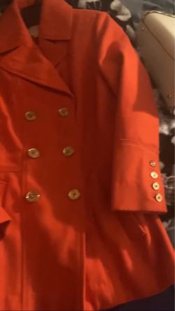 Red Double-Breasted Coat with Gold Buttons