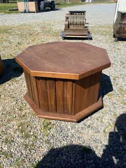 Mid century Octagonal Wood Table with Storage vintage