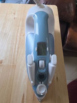 Blue and White Steam Iron with LCD Display