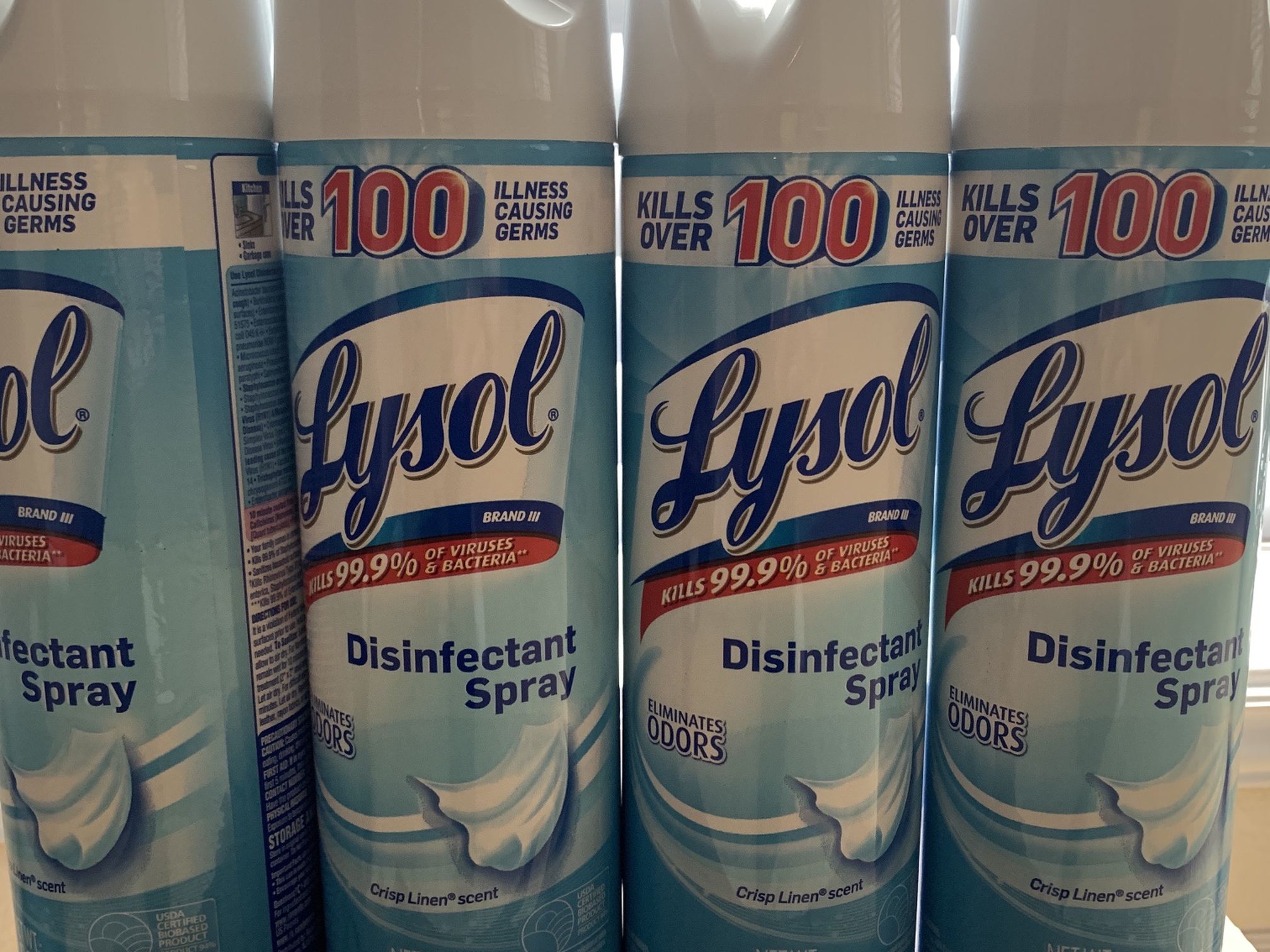4 pk Brand New Large 19oz Lysol Disinfectant Spray - Crisp Linen Scent