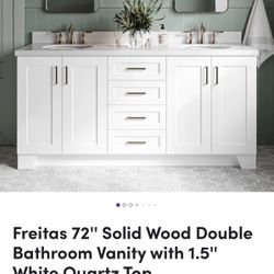 NEW 72” Double Bathroom Vanity (Unopened) Quartz Too