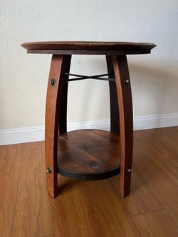 Dark Brown Wood Side Wine Barrel Table