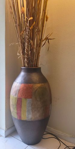 2 Pier 1 Large Metallic Mosaic Floor Vases + Botanicals