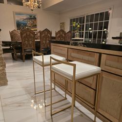 Fuji Gold And White  Stackable Bar Stool  (Set Of  2) By Lumisourse  