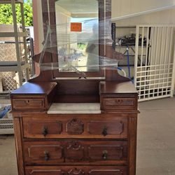 Antique Walnut Dresser With Mirror
