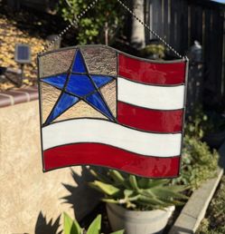 7” American Flag Hanging Stained Glass Texas Flag Patriotic Red White And Blue Theme July 4 - Home Decor 