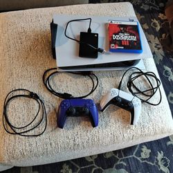 PS5 With - Two Controllers, Cables, External ITB Hard Drive, And Modern Warfare 3