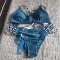 New w/tags Cupshe Striped Blue Green Bikini Size S
