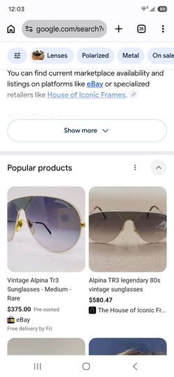 Rare vintage TR3  Alpina Sunglasses with case Gold Frame