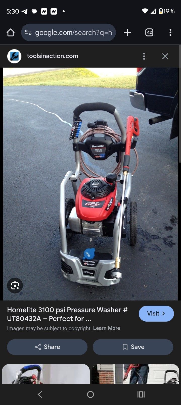 Homelite 3100 PSI Pressure Washer 2.5hp Honda Motor