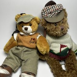  Vintage Golfing Teddy Bear Duo - Russ Berrie & Plushland