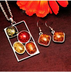 Bohemian African Multicolor Amber Gemstone Rectangle Necklace Jewelry Sets