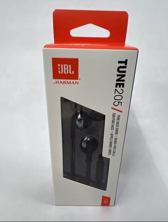 JBL TUNE 205 Wired In-Ear Headphones Pure Bass Sound w/Mic - Black New !