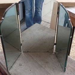 Vintage Beveled Glass Tri-fold Vanity Mirror 