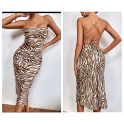 PL SHEIN Zebra Striped Lace Up Backless Cami Dress Size XS