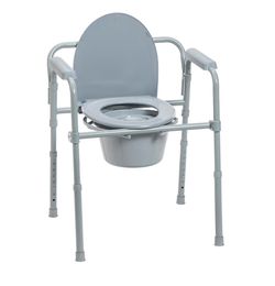 New Drive Medical Professional Folding Steel Bedside Commode Chair 3-in-1 Portable Toilet - Adjustable Height