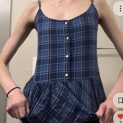 Blue plaid shirt from Old Navy, spaghetti straps, and adjustable straps!!!