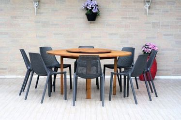 *BRAND NEW* 7 Piece Round 100% FSC Certified Solid Wood Table With Grey Chairs Dining Set | Ideal Furniture Set for Outdoor