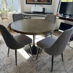 Reclaimed Burnt Oak Bistro Table and 4 Upholstered Chairs