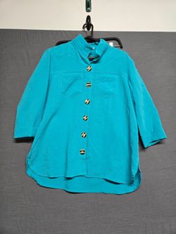 John Mark Turquoise Rayon Blend Button Front Shirt Women's S