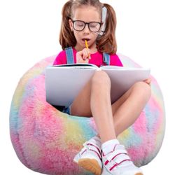 2.5FT Round Memory Foam Filled Bean Bag for Teens & Kids, Ultra Soft Faux Fur Fabric Bean Bag Chairs for Playroom, Living Room, Bedroom（colorful）