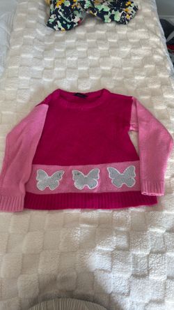 girls, pink butterfly sweater size 5/6