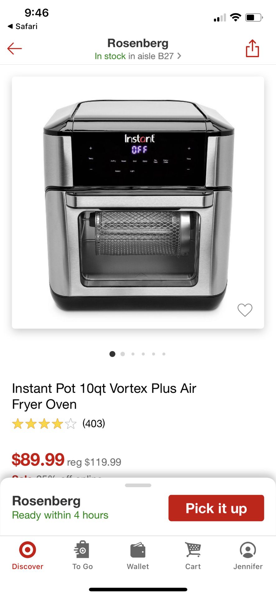 Instant Pot Vortex 10qt Air Fryer/oven