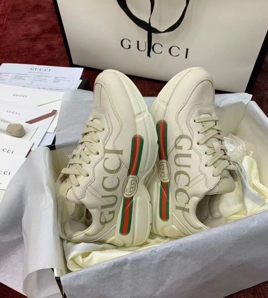GUCCI Rhyton Vintage Logo Logo Shock-absorbing Slip-resistant Wear-resistant Low-top shoes daddy Women's Ivory