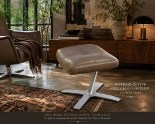 Natuzzi Italia Re-Vive Taupe Leather Ottoman / Footrest — Made in Italy