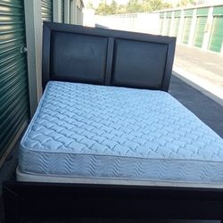 QUEEN BED FRAME WITH BOX SPRING AND MATTRESS 