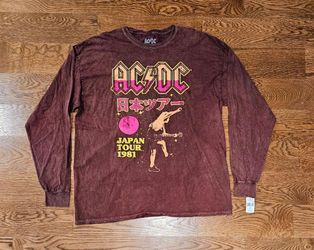 AC/DC Japan Tour 1981 Faded Brown Long Sleeve Graphic T-Shirt NWT XL