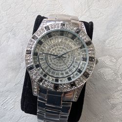 Victoria Wieck Crystal Watch Womens 39mm Silver Tone Bling
