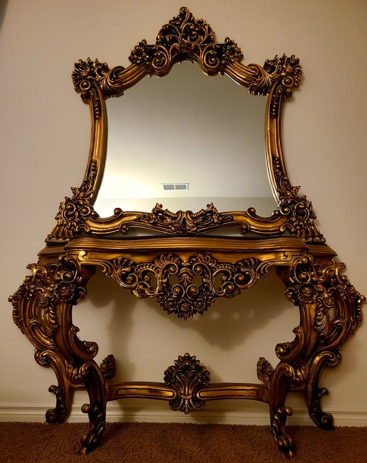 luxury gold mirror console table