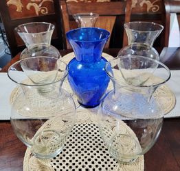 Set Of 8 Vases Clear Glass Bouquet Flower. Classic Large Vases. / 33182