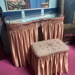 Pink mirrored Antique vanity and stool 