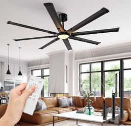 72 Inch Industrial Ceiling Fan with Light and Remote Control, Large Ceiling Fans 8 Aluminum Blades, Quiet 35dB DC Motor, 6 Speed Dimmable LED, Indoor
