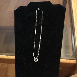 Black Stone On Silver Chain with Crystal Stones