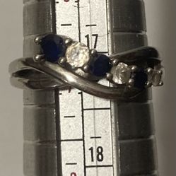 Vintage Sterling Silver Ring 6 Sparkly Stones Size 7